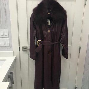 NWT Dark Red Leather Very Warm Winter Trenchcoat